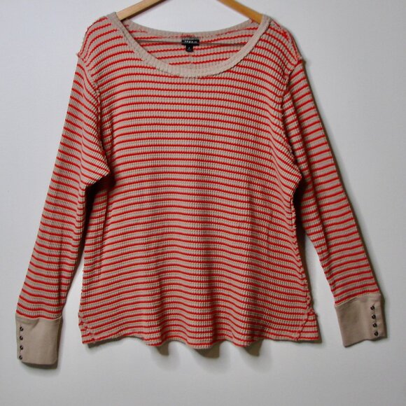 Torrid Crewneck Tee Top Striped Waffle Knit Long Sleeve Beige Tan Red Plus Sz 4X - Picture 4 of 14